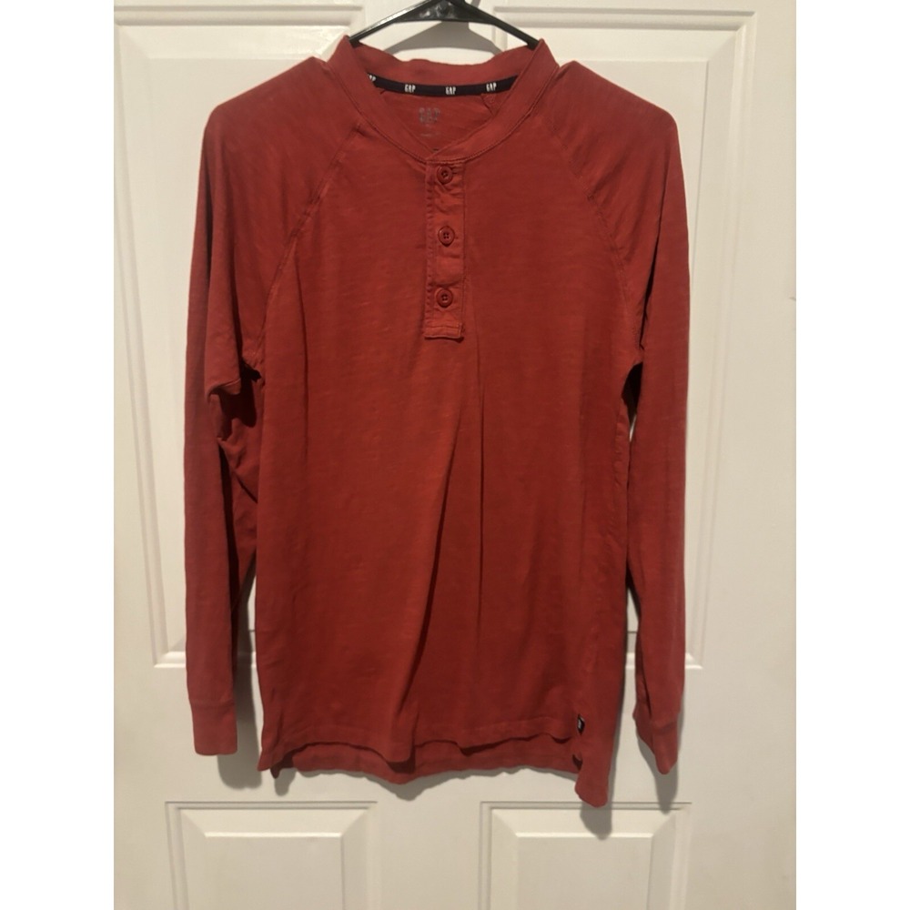 Gap Henley Men's Small Red Long Sleeve Shirt Button Warm Winter Casual Work